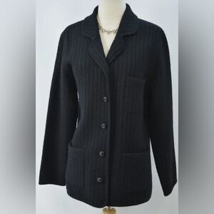 HERMAN  GEIST Sz M 100% Lambswool Ribbed Pockets Button Up Collar Cardigan